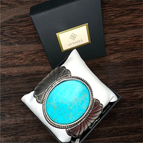 Blue Turquoise Silver Western Southwest Stretch Bracelet Ranch Wear Cowgirl - Picture 10 of 16